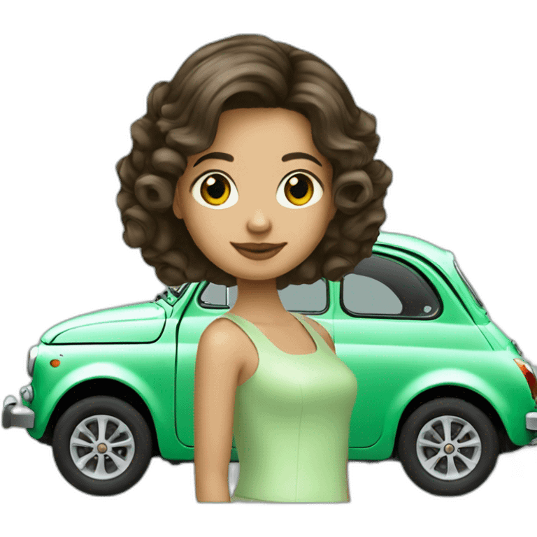 Girl-hair-brunette-over-car-fiat-500-green-mint emoji