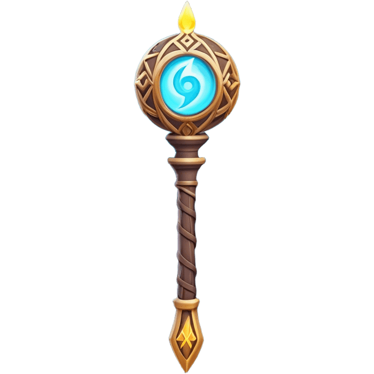 Clash of Clans aesthetic: Cinematic Playful Magic Staff Emoji, rendered in a 3D vector-style similar to standard emojis with minimal shading and bold, simplified shapes. A compact, isometric enchanted staff with intricate runic carvings and a glowing orb at its tip, softly glowing with a mystical arcane charm. Simplified yet unmistakably iconic, highly detailed and consistent, glowing with a soft radiant glow and high shine. Stylized with a touch of legendary sorcery and a soft glowing outline, capturing the essence of a powerful magic staff with a friendly, playful vibe! emoji