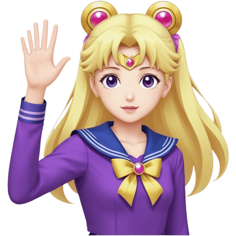 anime girl sailor moon in purple clothes waving her hand emoji