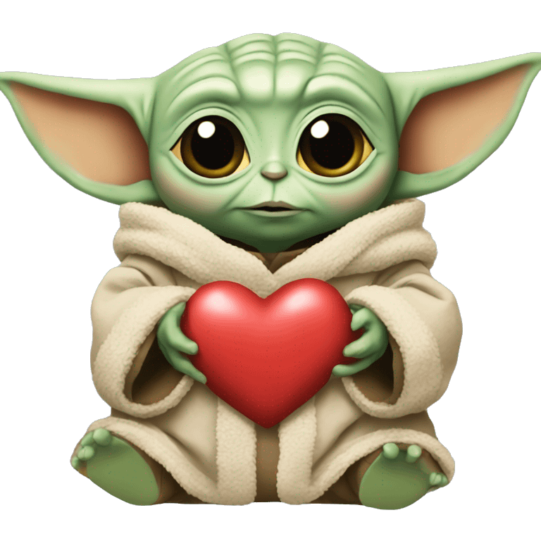 Baby Yoda holds a big plush heart emoji