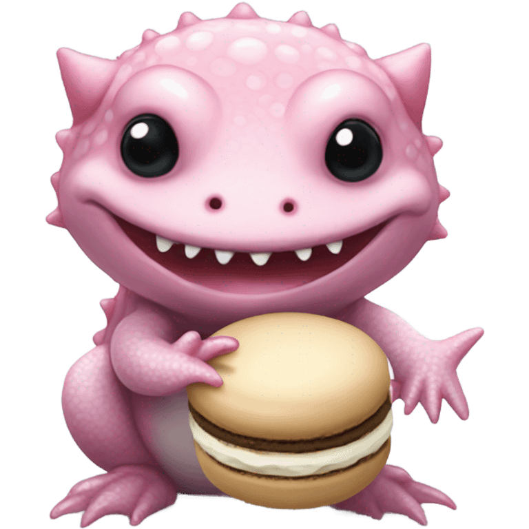 an axolotl holding a macaroon emoji