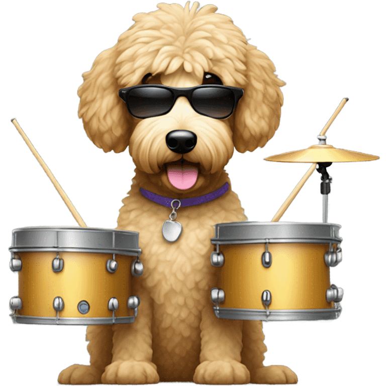 Golden doodle. Wearing sunglasses playing the drums  emoji