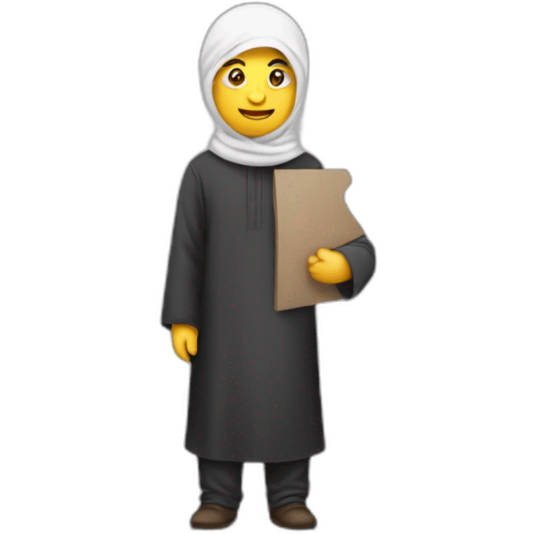 Homme en Qamis avec un panneau avec un cœur emoji