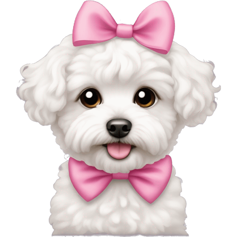 cute white maltipoo with 1 pink bow on the head emoji