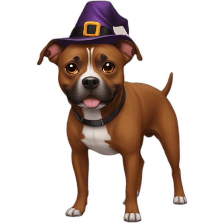 Brown staffy in halloween costume emoji