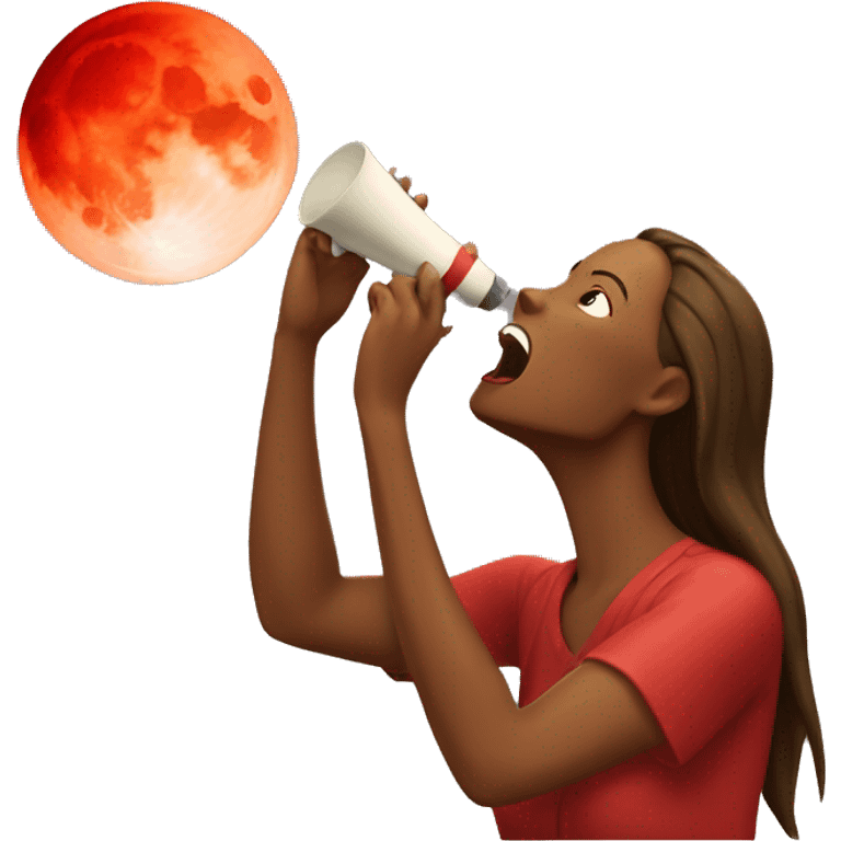 Woman howling to red moon emoji