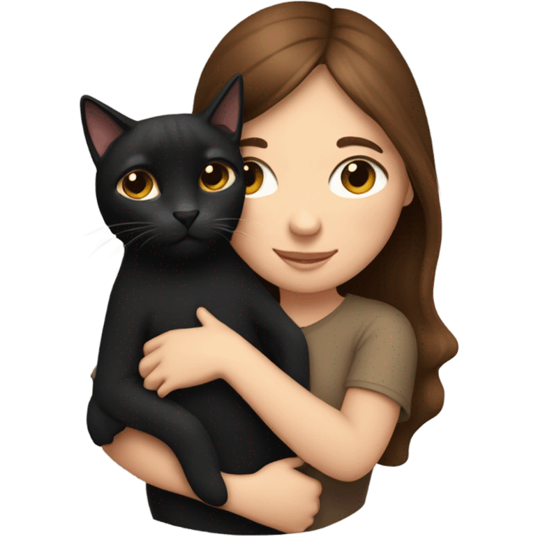 1 brown haired girl snuggling black cat  emoji