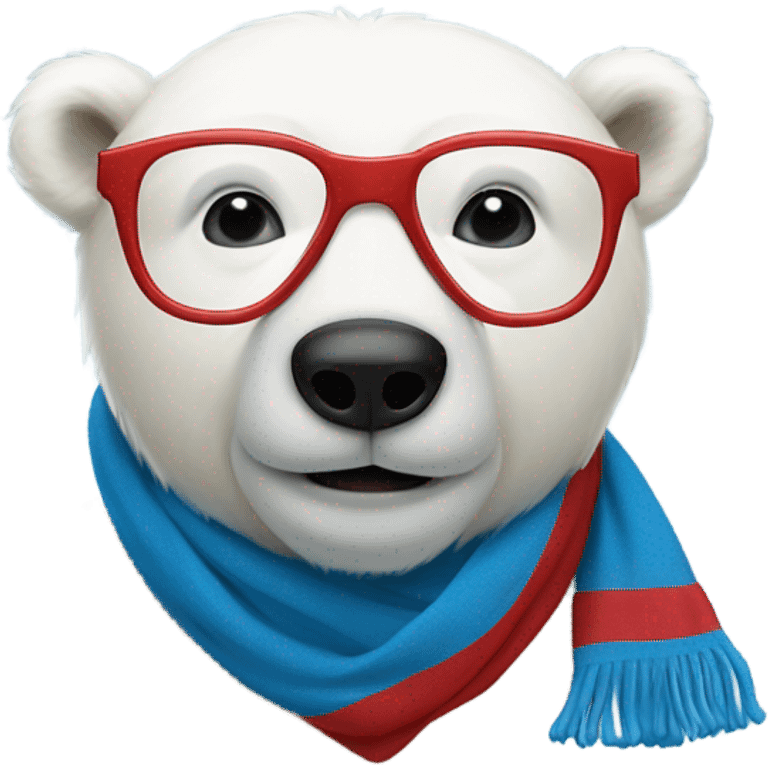 Polar bear wearing glasses and a blue and red scarf and looks like a teddy emoji