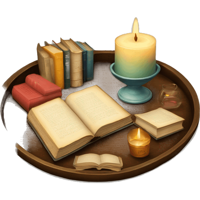 vintage tray with books and candle emoji