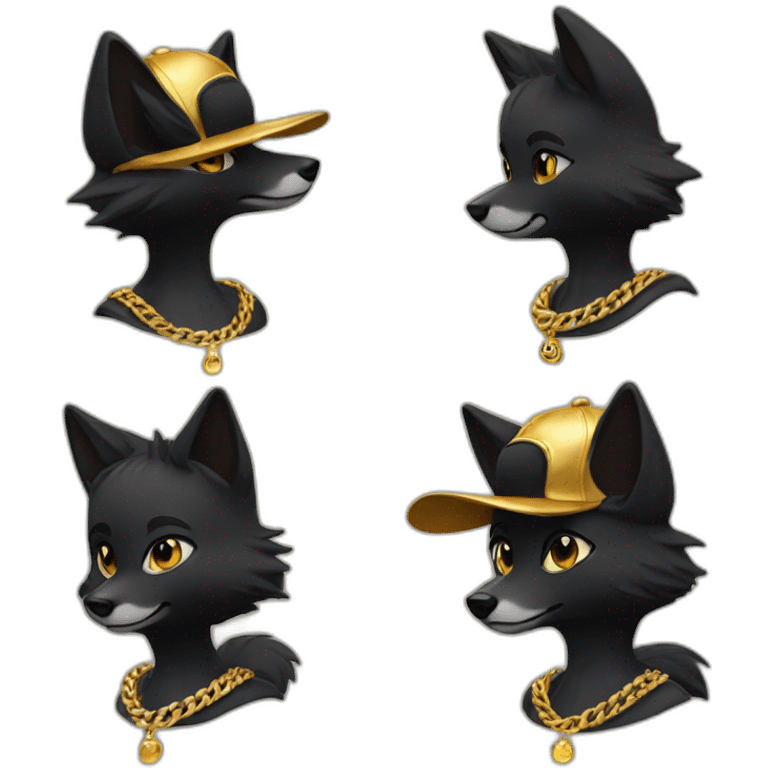 black fox wearing a gold cap and a gold chain emoji