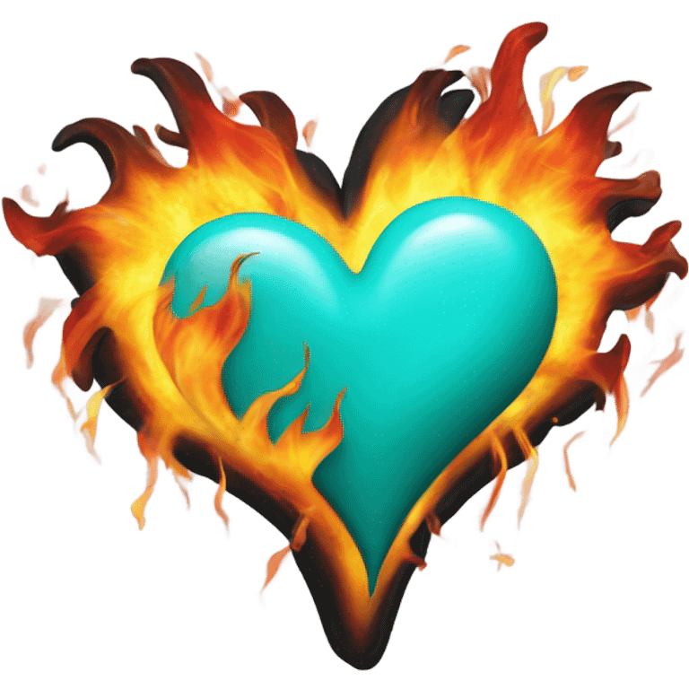 turquoise heart with flames emoji