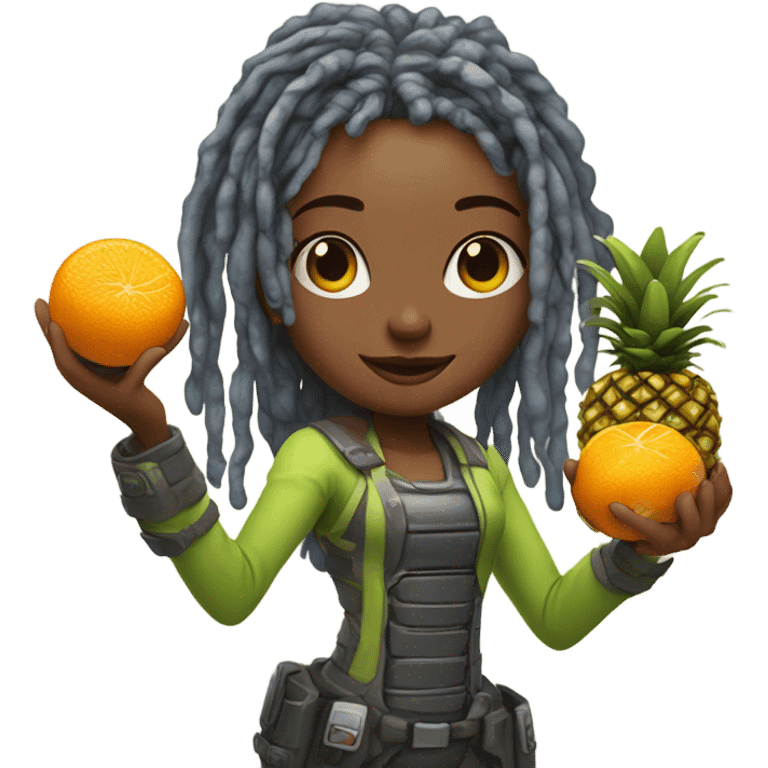 Cyborg lady with locs juice fruit emoji