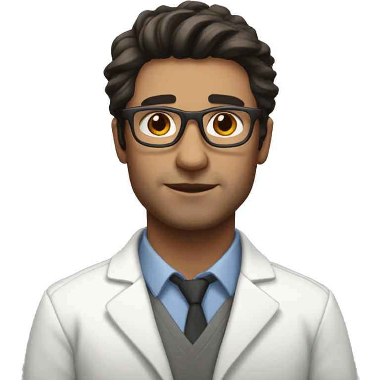 Male therapist dark hair glasses white coat emoji