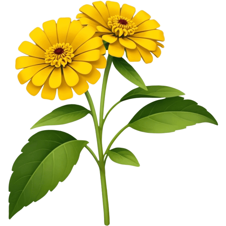 bouquet Yellow Zinnia, luxuriant, stem, leaf emoji