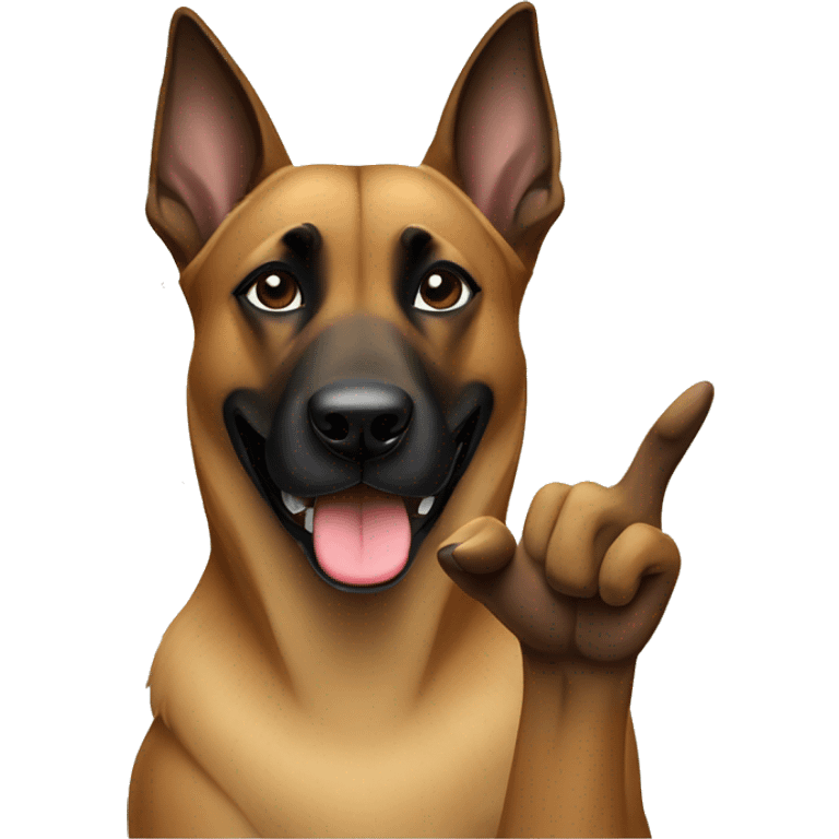 Belgian malinois making pease sign emoji