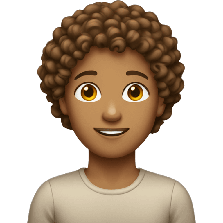 person with brown short curly hair tan emoji