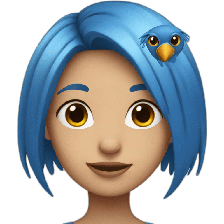 girl with a blue hair with bird in the head emoji