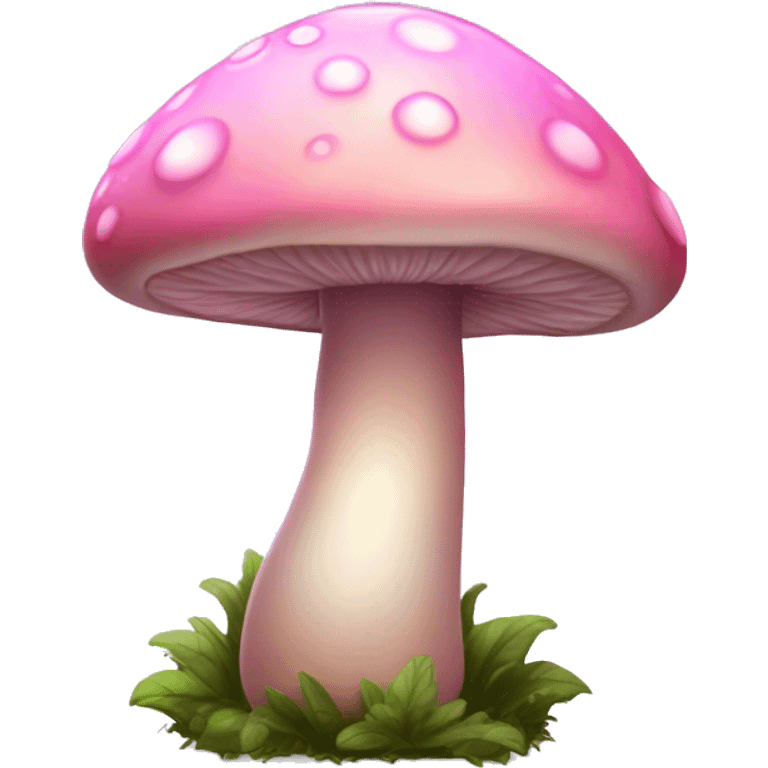 Pastel Pink Mushroom "A pastel pink mushroom with a glowing cap, glittery spots, and a faint magical glow spreading around its base." emoji