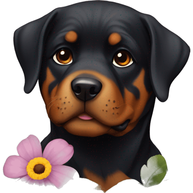 Rottweiler with a flower  emoji