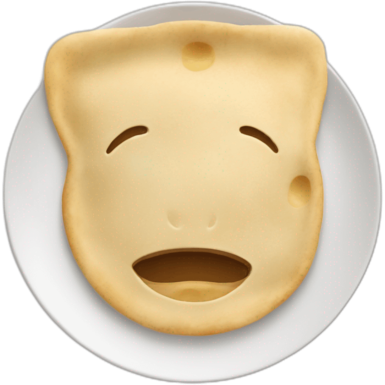 One Flat chapati in a white plate without eyes and mouth emoji