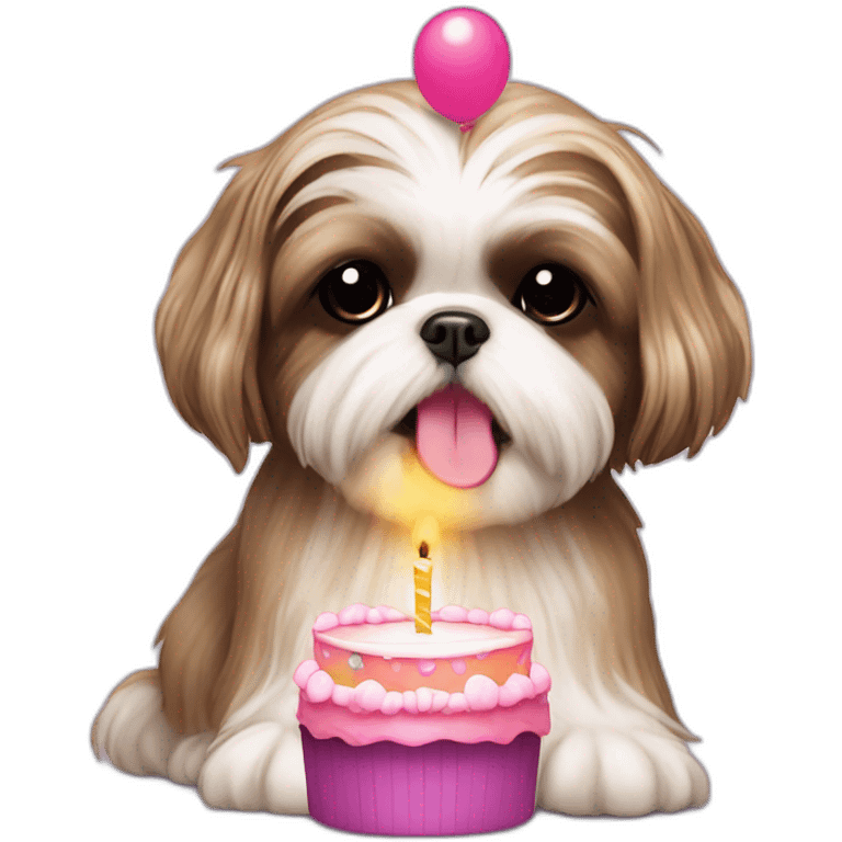 birthday party shih tzu blowing out cake candle emoji