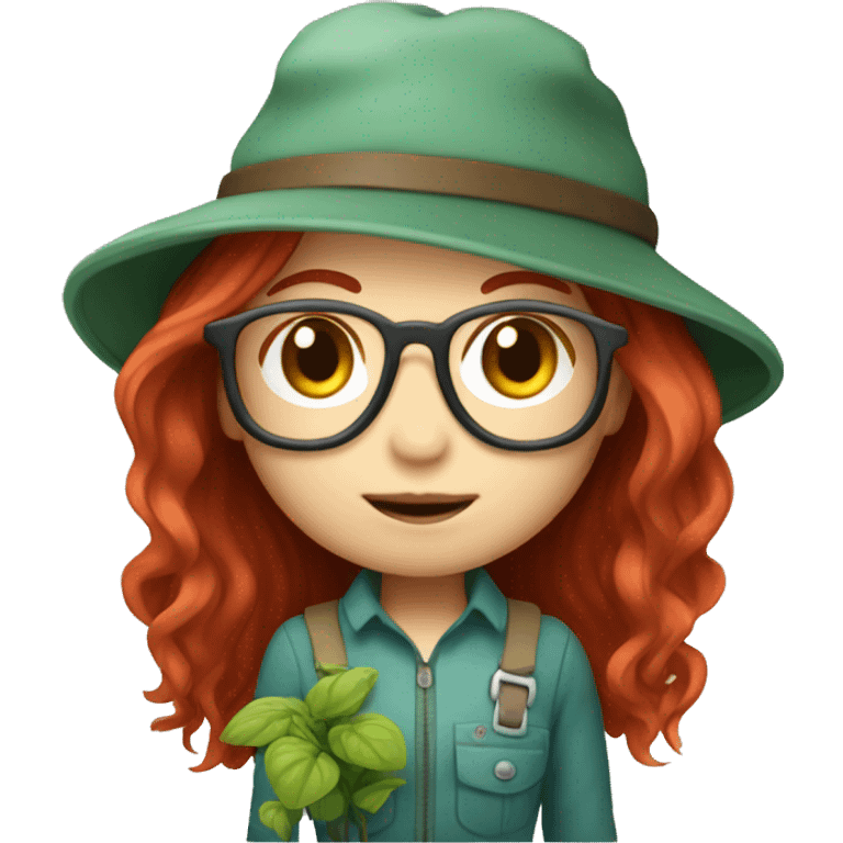 Chibi female gardener with long red hair and glasses emoji