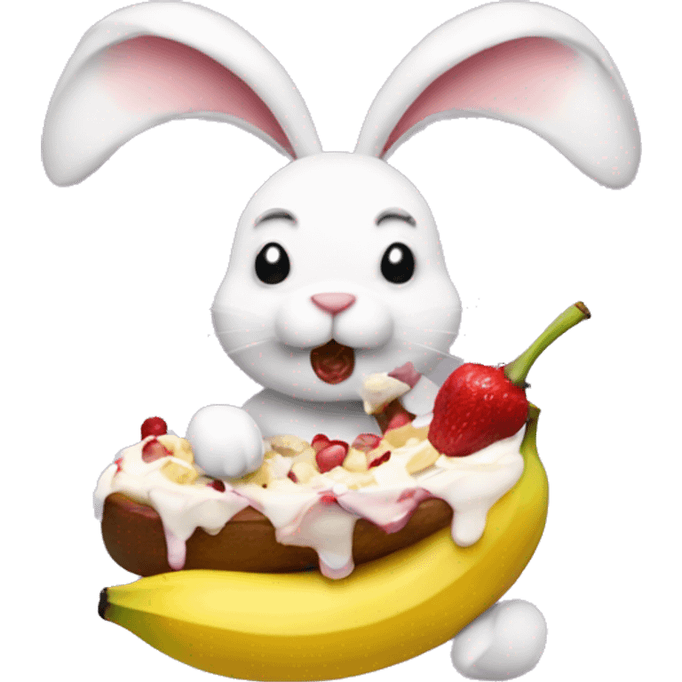 A bunny eating a banana split emoji