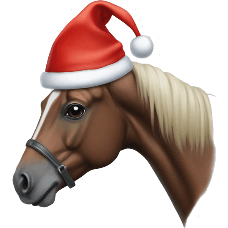 Warmblood horse with Santa hat emoji