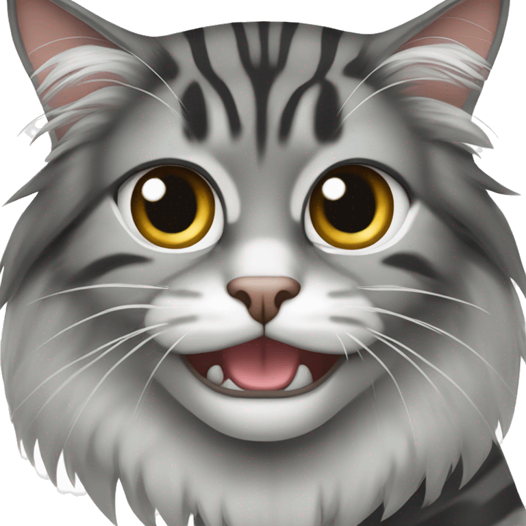 domestic long haired black and grey tabby cat with angrily slanted eyes emoji