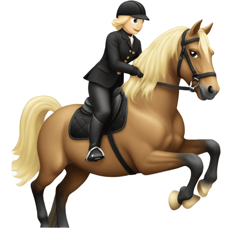 blonde equestrian riding friesian horse emoji