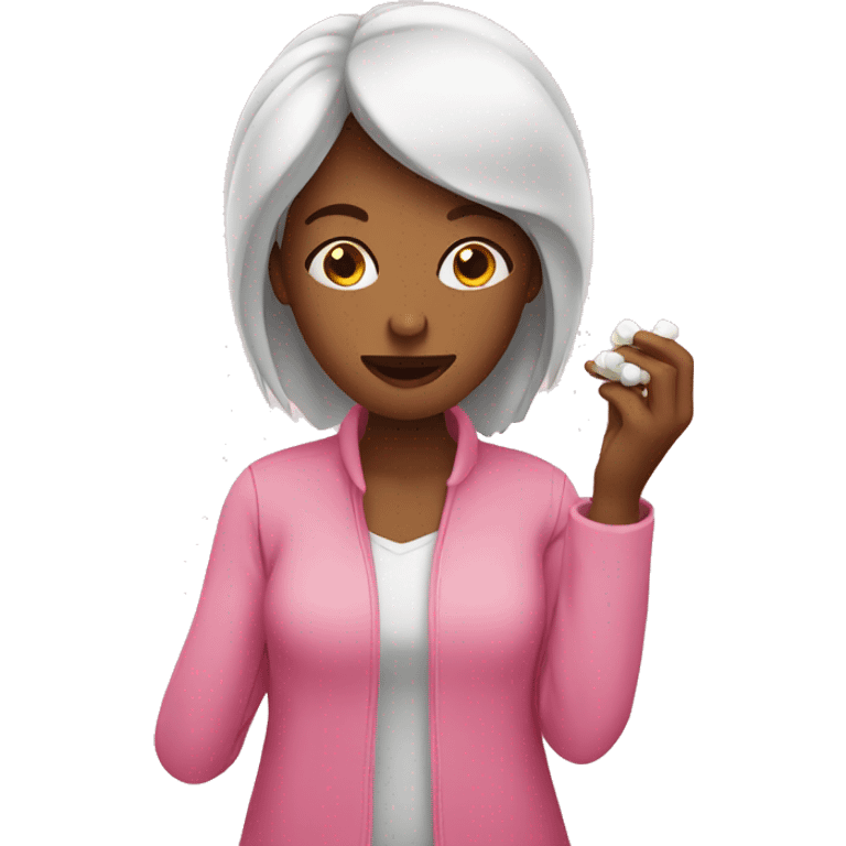 Woman wearing pink taking pills emoji