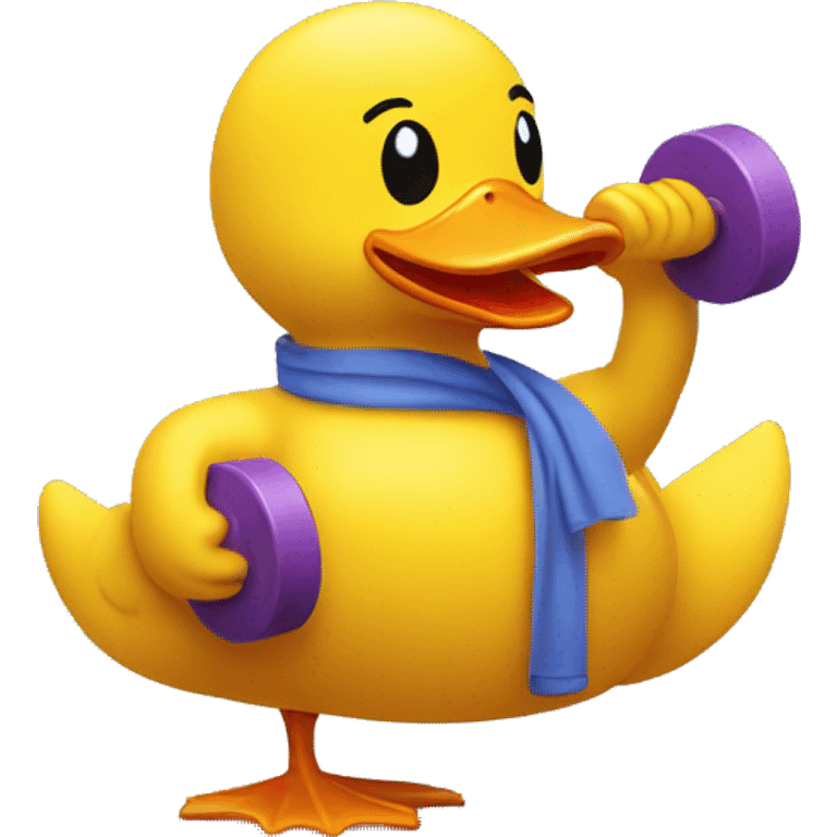 a sitting rubber duck lifting weights, side view emoji