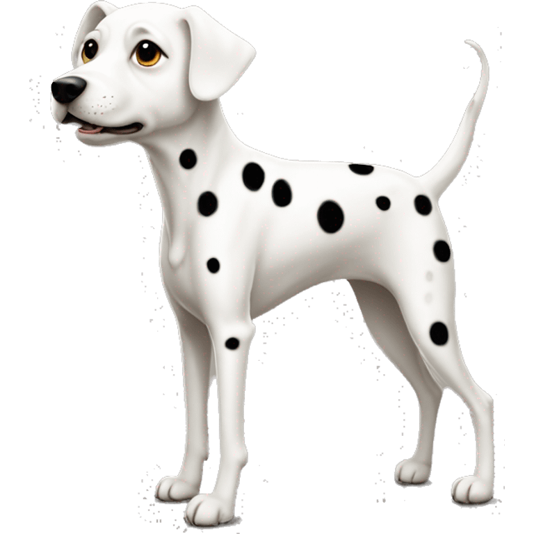 A white dog with black spots and long legs emoji