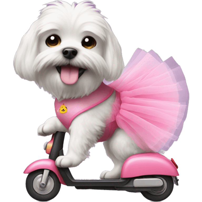 Dog wearing a tutu on a scooter emoji