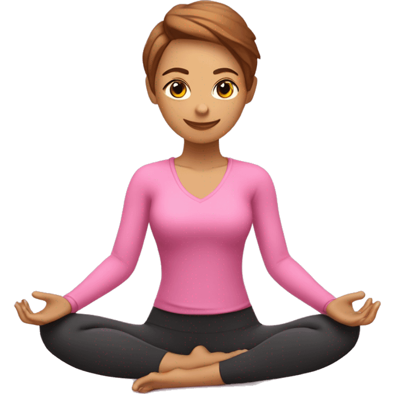 chica haciendo yoga con traje rosa claro de tez clara emoji