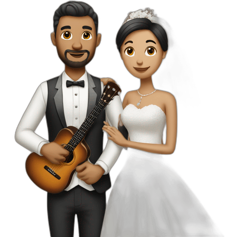 couple wedding wife with tattoos husband with guitar emoji