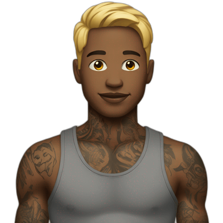 Young man with bodysuit tattoo emoji