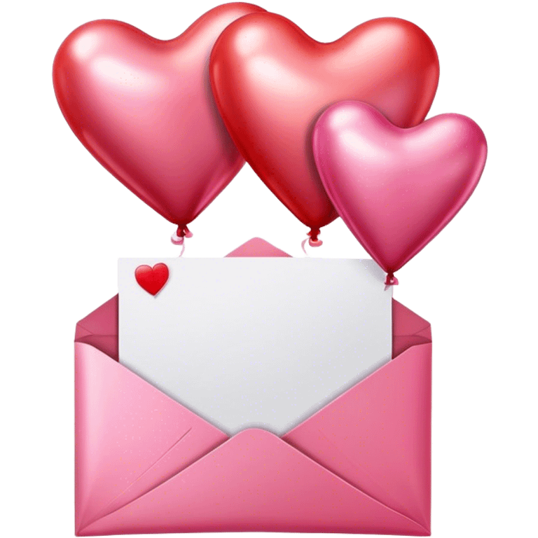 love letter in pink and red metallic heart-shaped balloons emoji