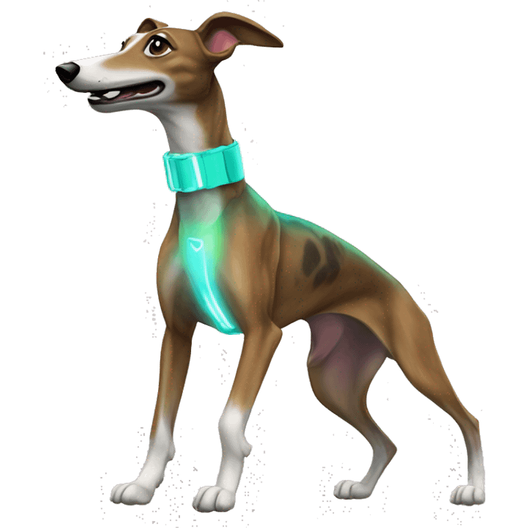 Brindle greyhound holographic collar running emoji