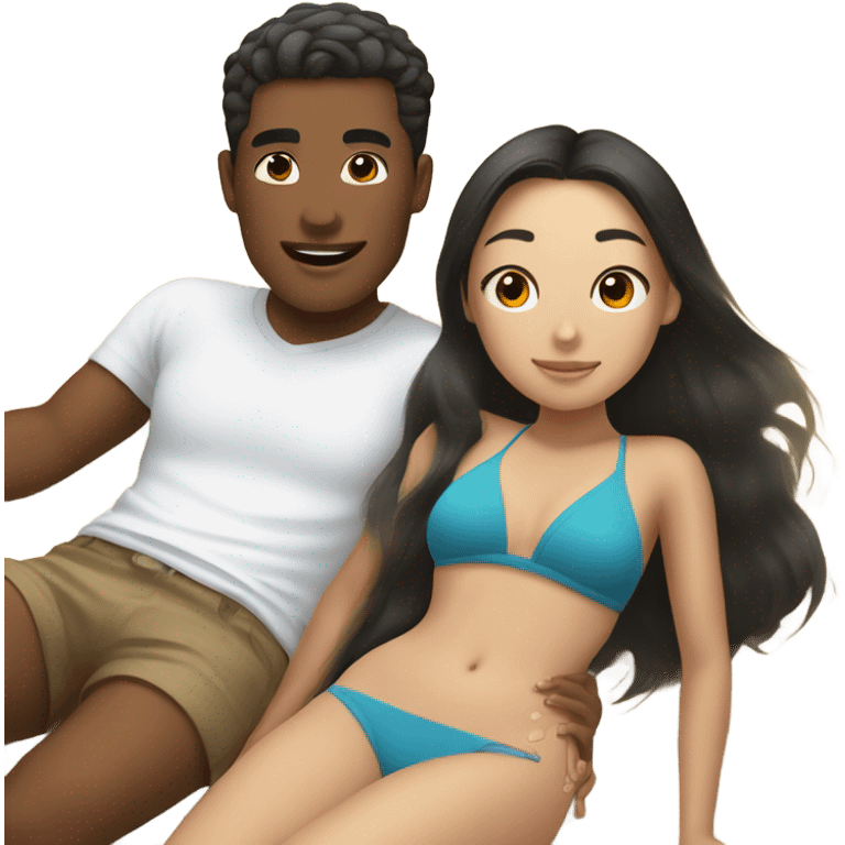 asian girl laying on the beach with white american boyfriend  emoji