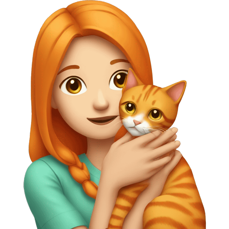 Girl petting a orange cat emoji