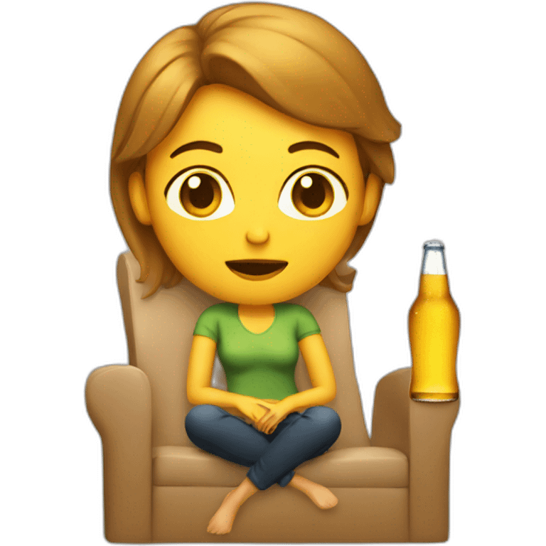 woman sitting on a chair with a bottle of beer holding her head emoji