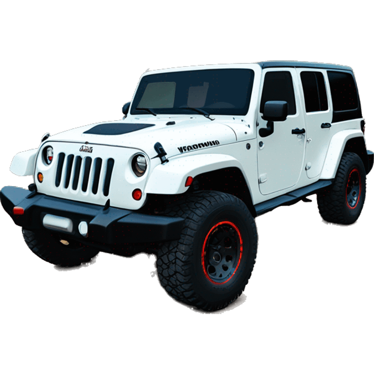 White Jeep Wrangler Rubicon with white roof and red rims  emoji