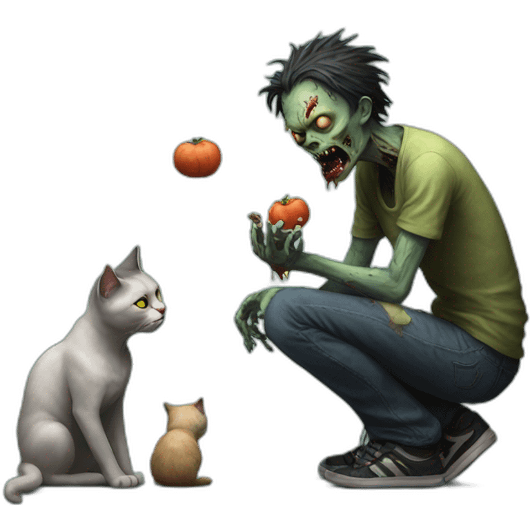 zombie talking to a cat hyperrealistic emoji