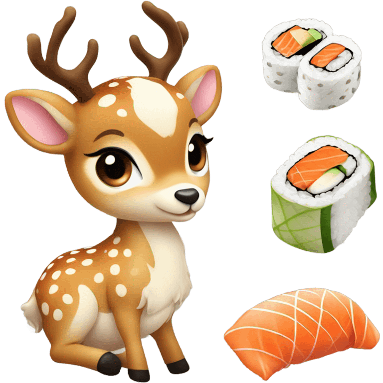 Baby deer with sushi emoji