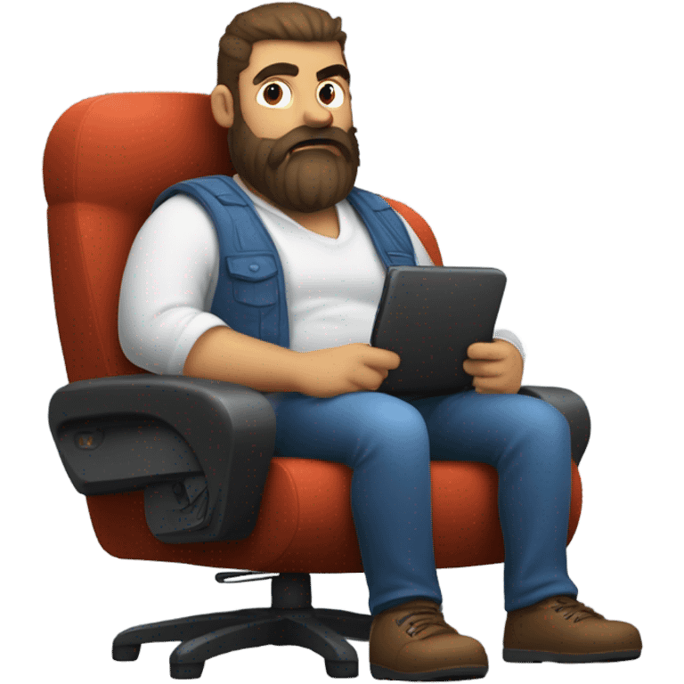 Fat man gamer with hairy face sitting and hair emoji