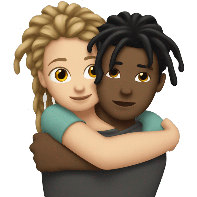 tan boy with dreads hugging white girl with black hair emoji