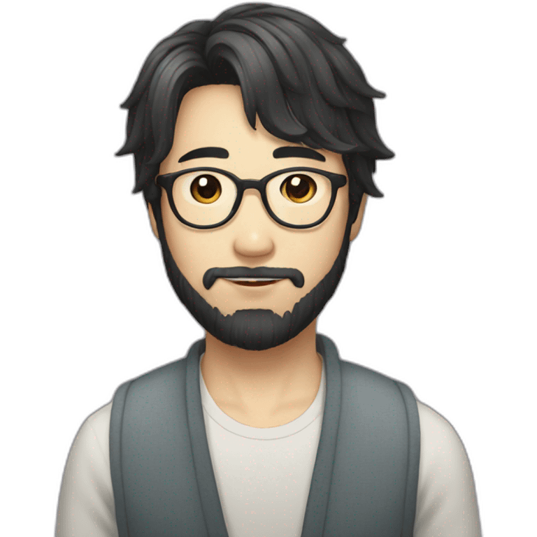 korean guy with glasses and curtains hair and beard emoji