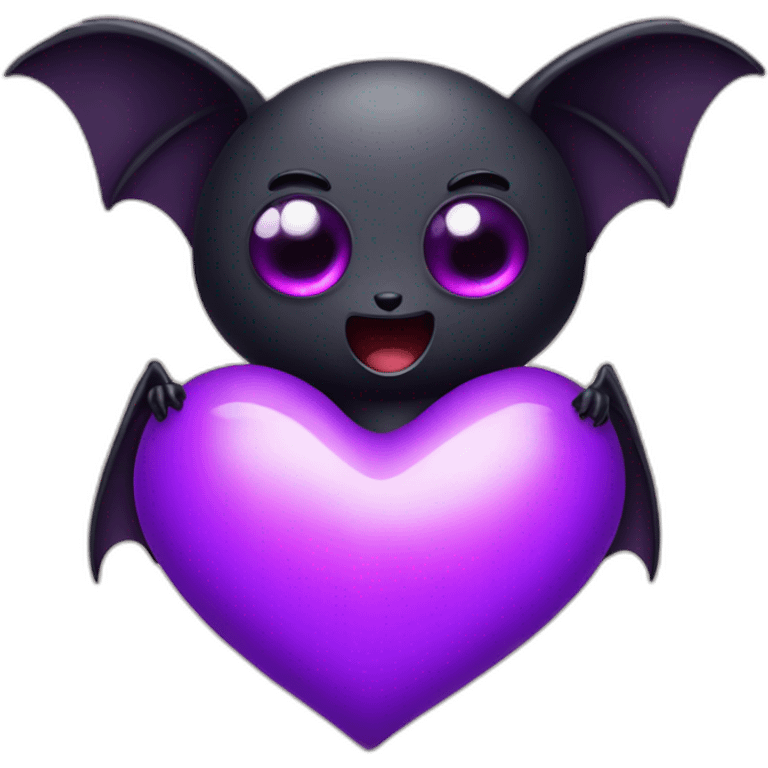 black bat with white eyes holding purple heart emoji