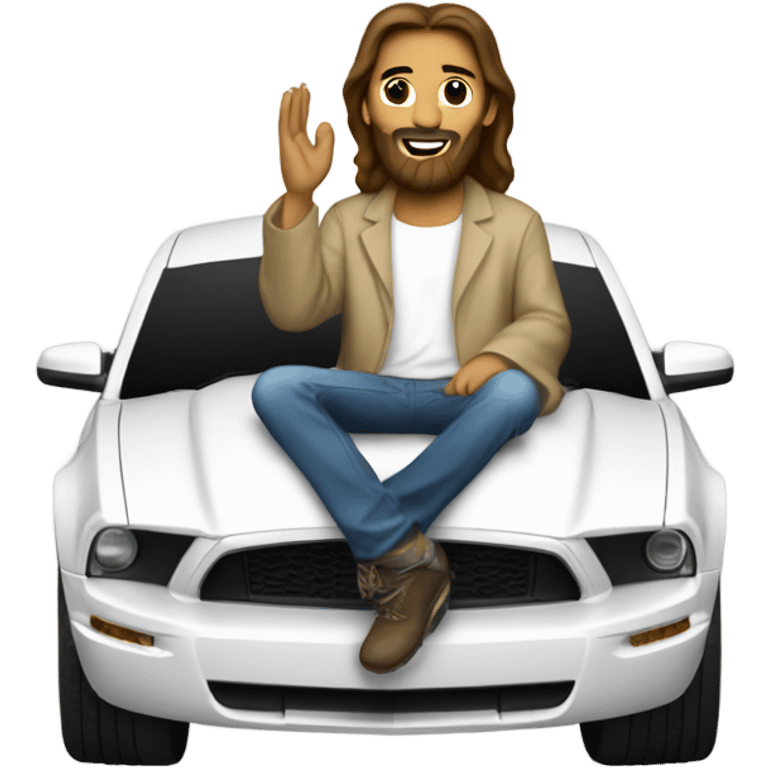 Jesus on in a ford mustang emoji